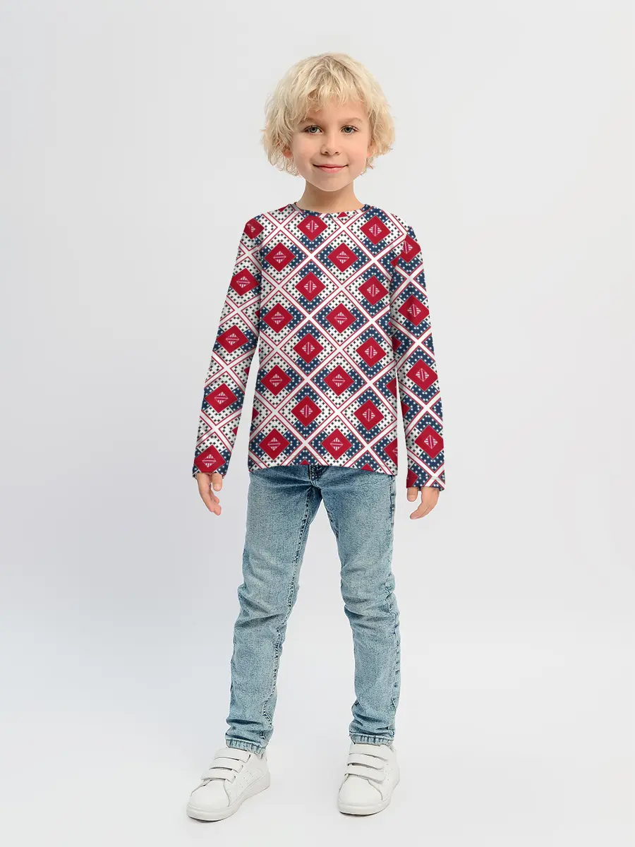 Детский лонгслив / Красно-синий плед -клетка