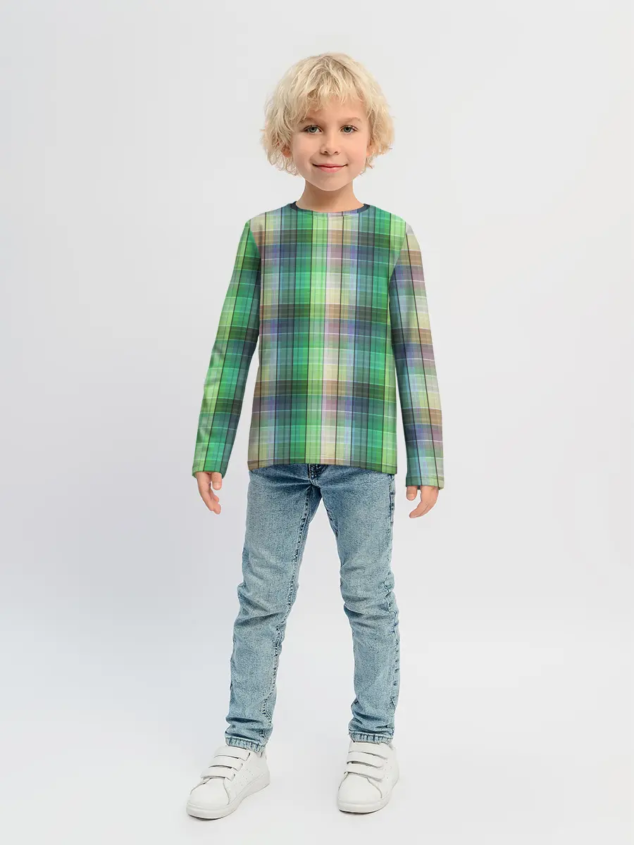 Детский лонгслив / Зеленый клетчатый узор