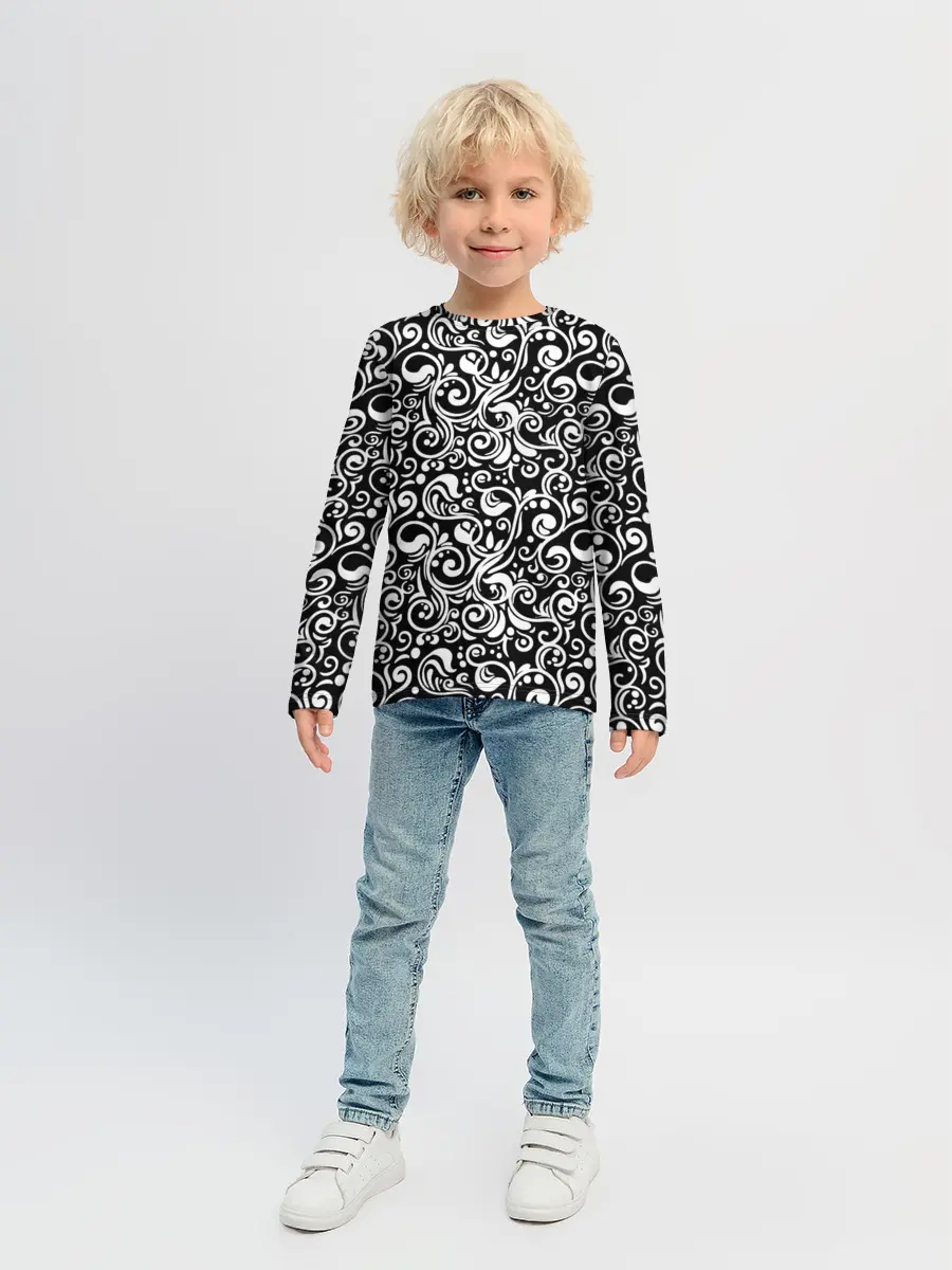 Детский лонгслив / Черно-белая роспись