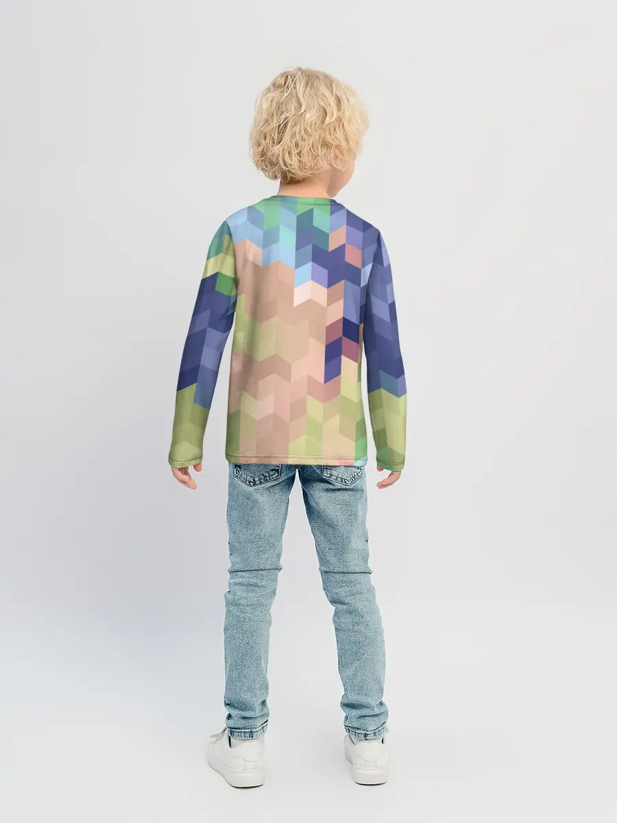 Детский лонгслив / Абстрактный бежево-синий узор