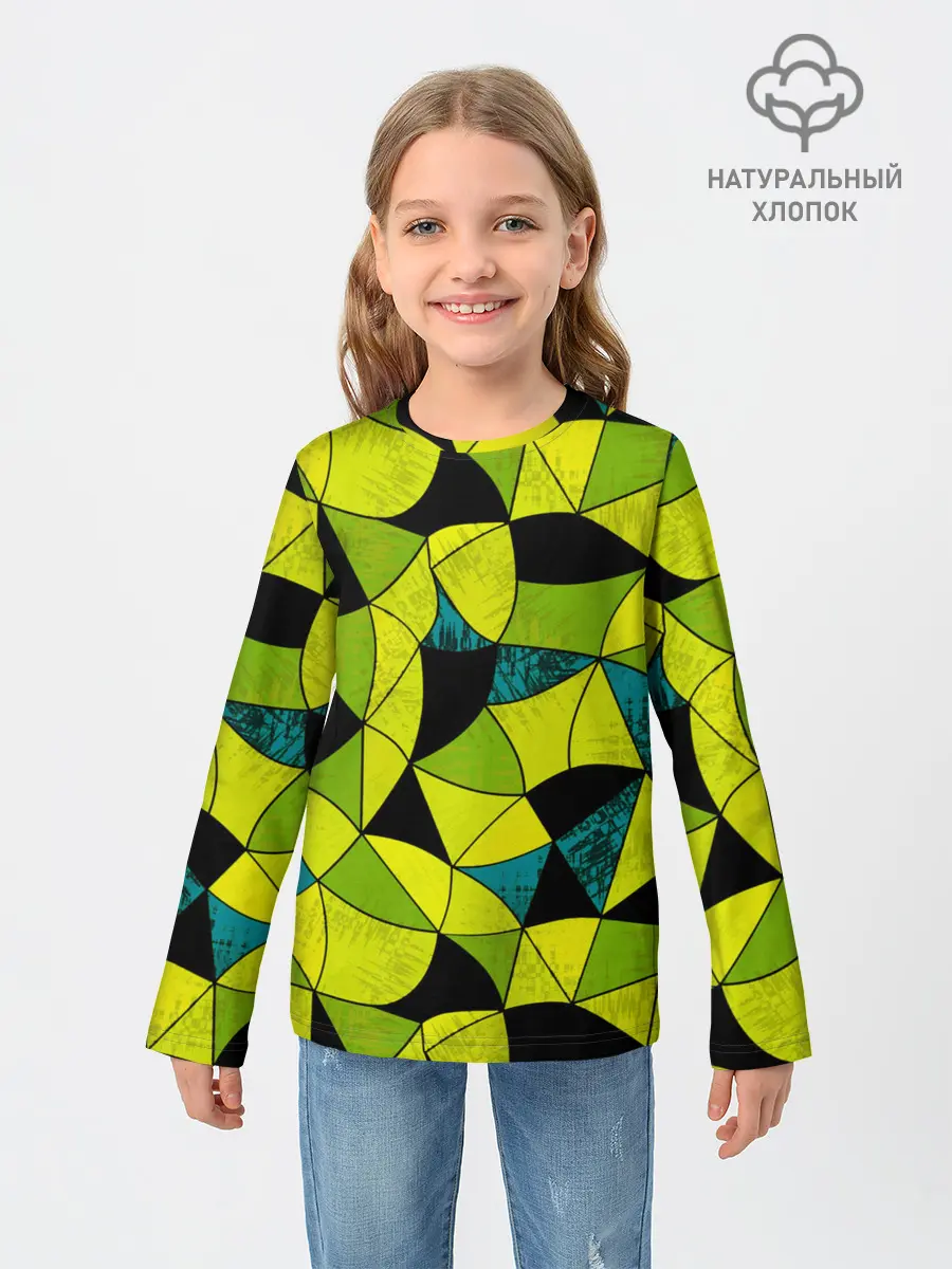 Детский лонгслив / Гранжевый яркий зеленый