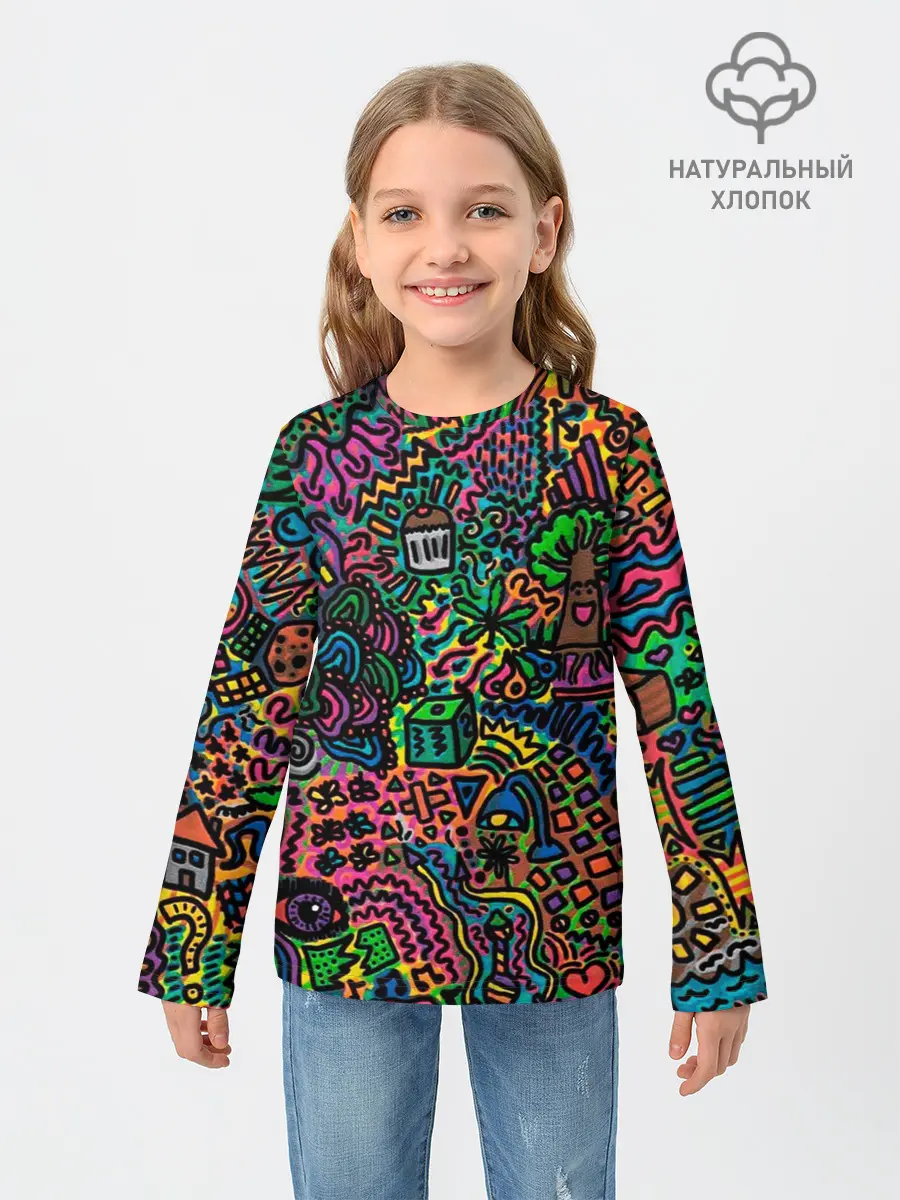 Детский лонгслив / Кислотные узоры психоделика