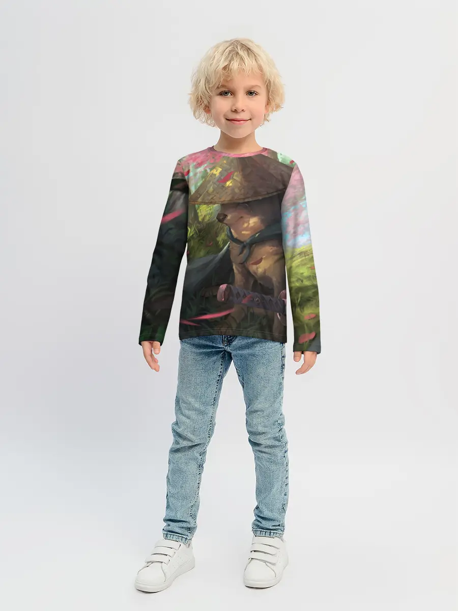 Детский лонгслив / Собака Самурай плачет мем