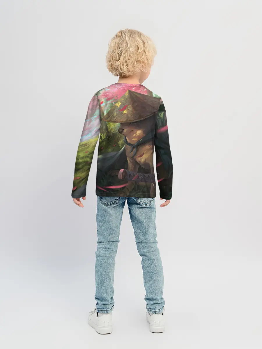 Детский лонгслив / Собака Самурай плачет мем