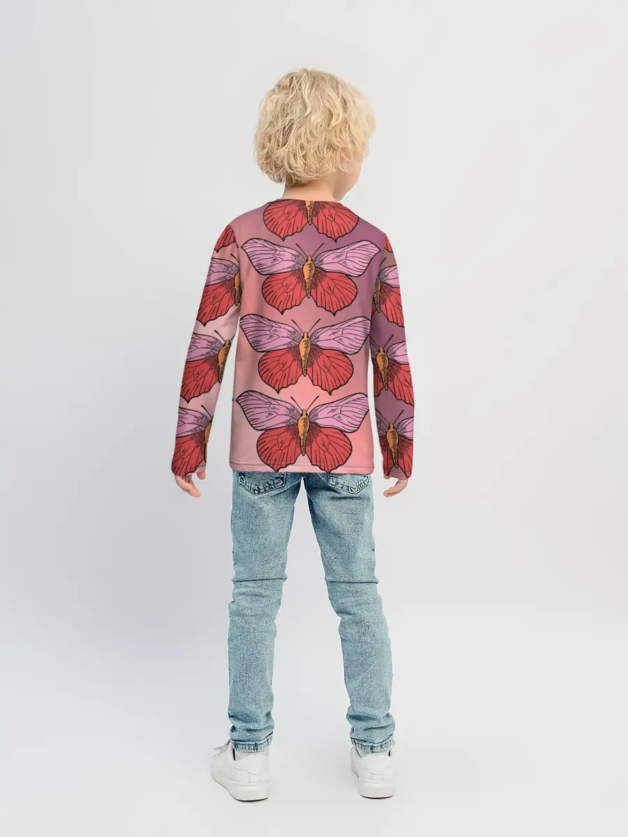Детский лонгслив / Розовый принт с бабочками