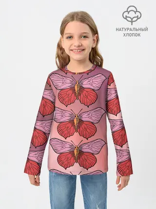 Детский лонгслив / Розовый принт с бабочками