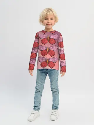Детский лонгслив / Розовый принт с бабочками