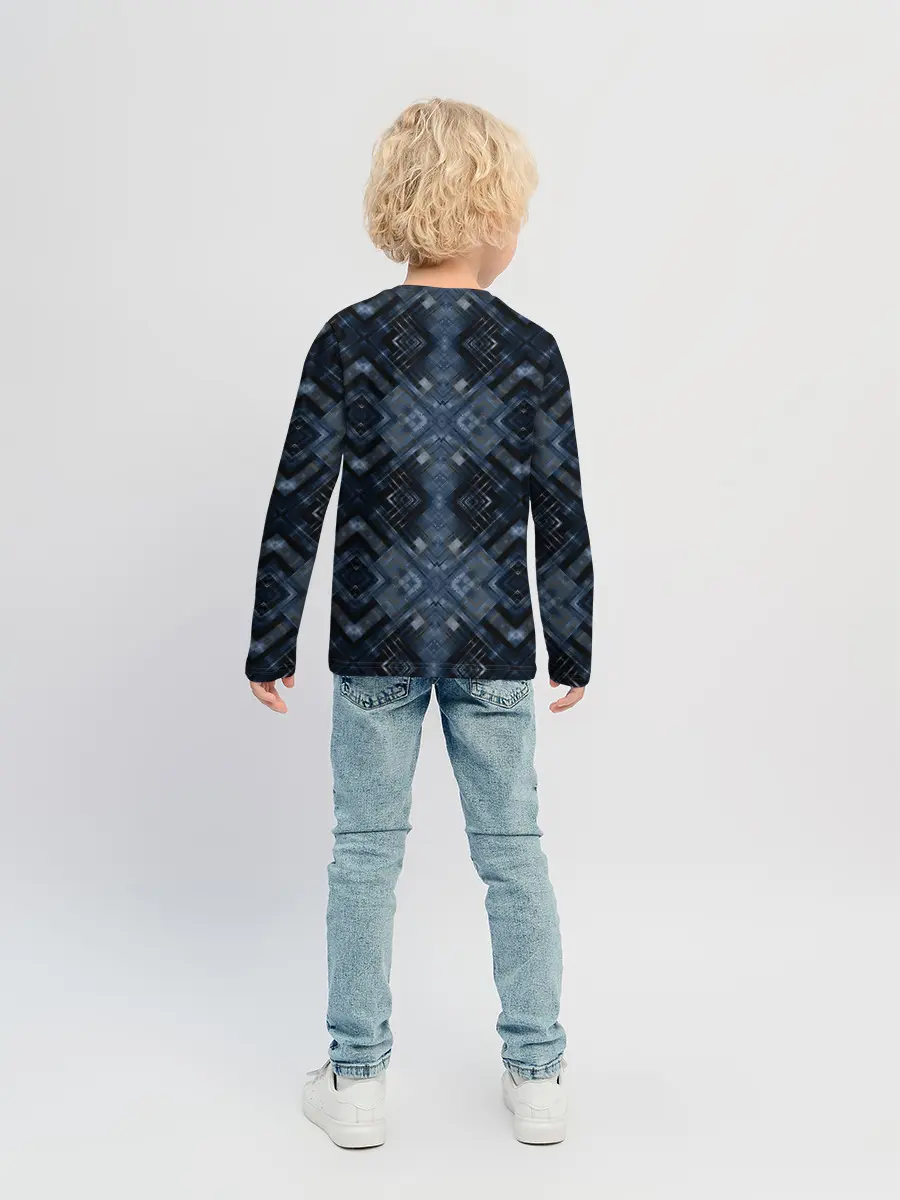 Детский лонгслив / Темный синий абстрактный узор