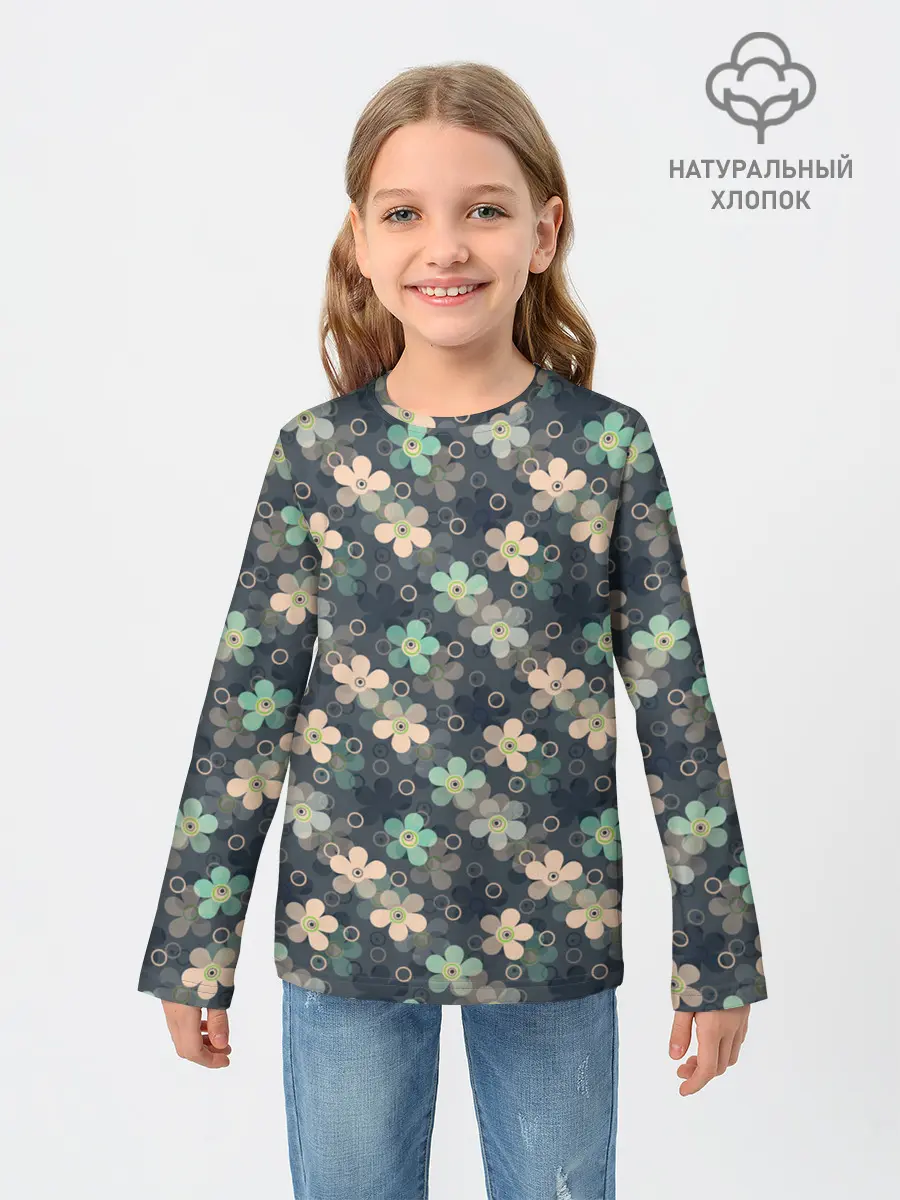 Детский лонгслив / Цветочный ретро узор