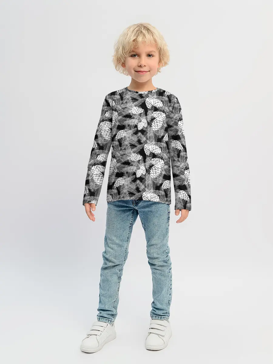 Детский лонгслив / Черно-белый узор шишки