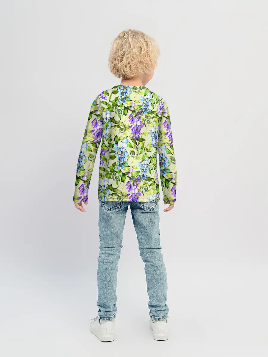 Детский лонгслив / Глициния на бежевом фоне