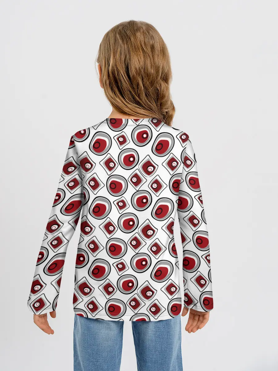 Детский лонгслив / Красно черный узор на белом