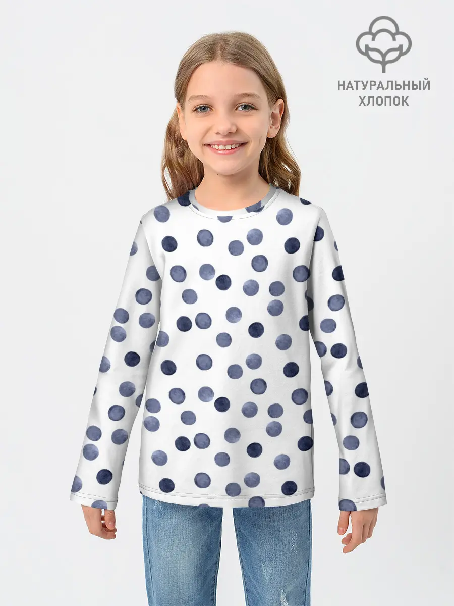 Детский лонгслив / Акварельный синий горох