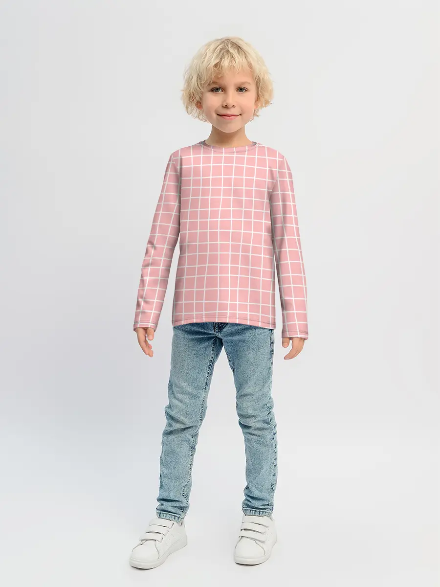 Детский лонгслив / Клетка волнистая