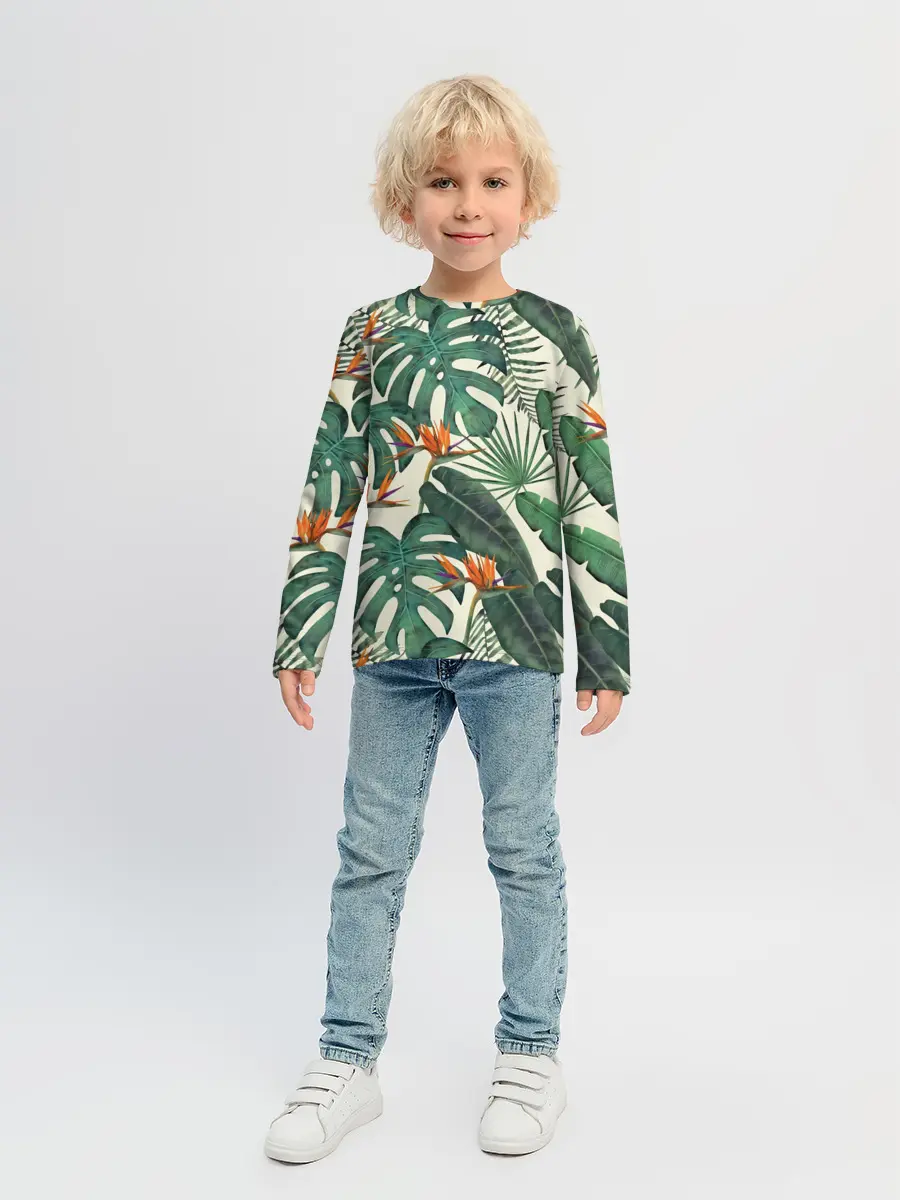 Детский лонгслив / Тропический паттерн