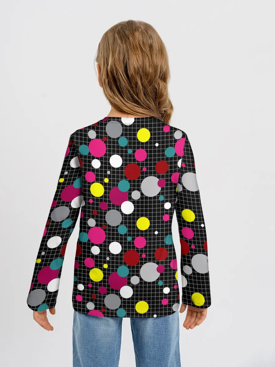 Детский лонгслив / Разноцветный горох на черном