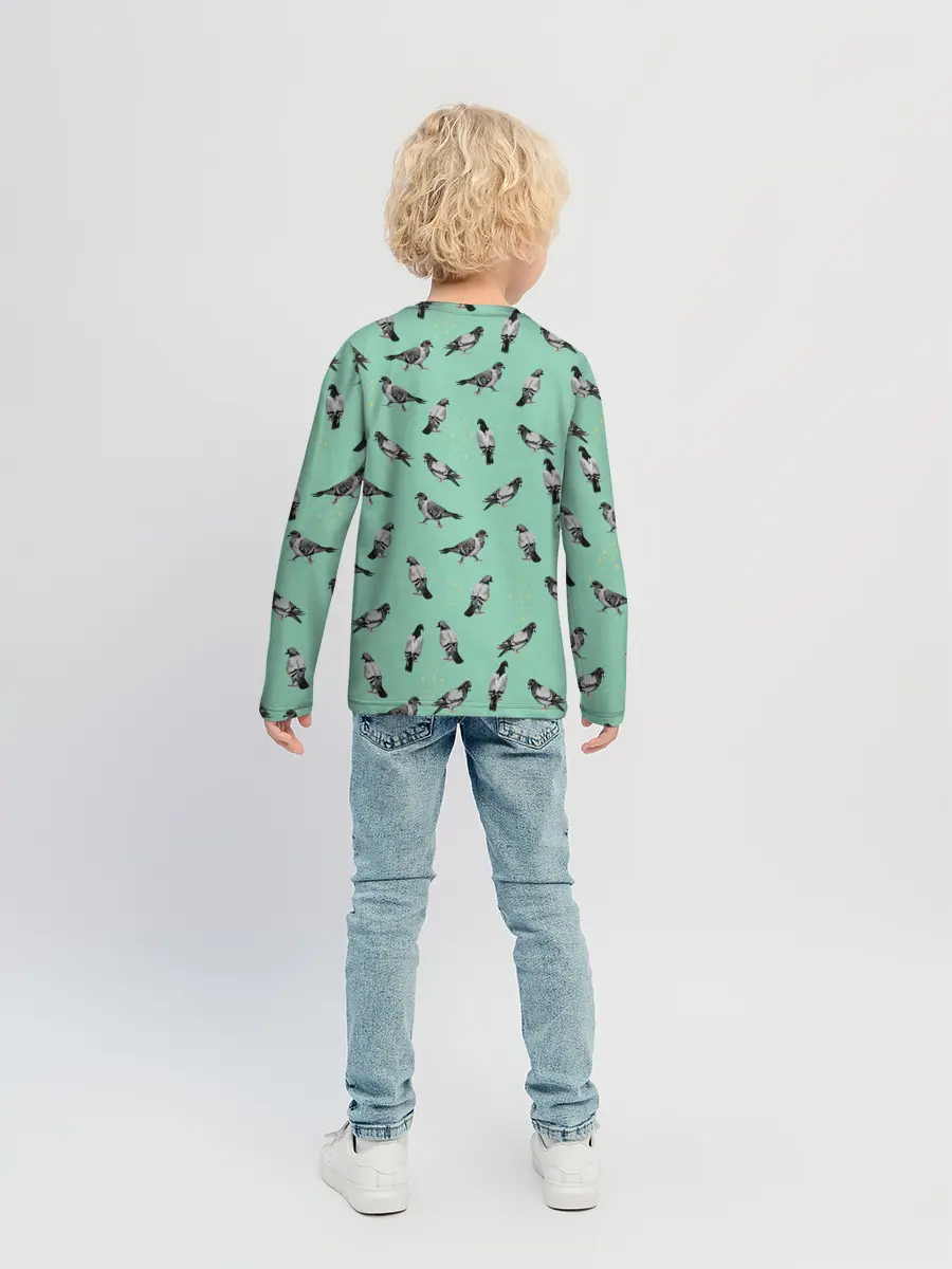 Детский лонгслив / Голуби на зеленом