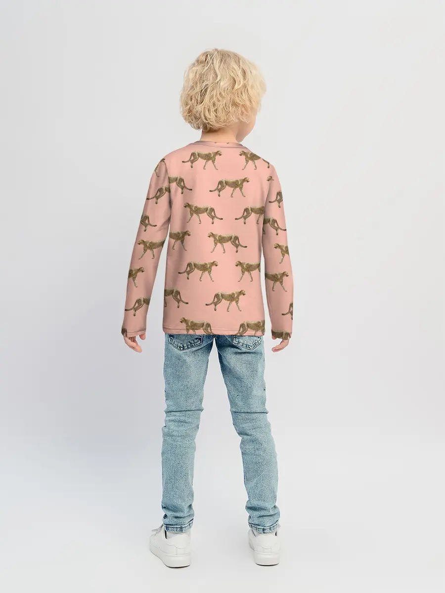 Детский лонгслив / Гепарды на розовом