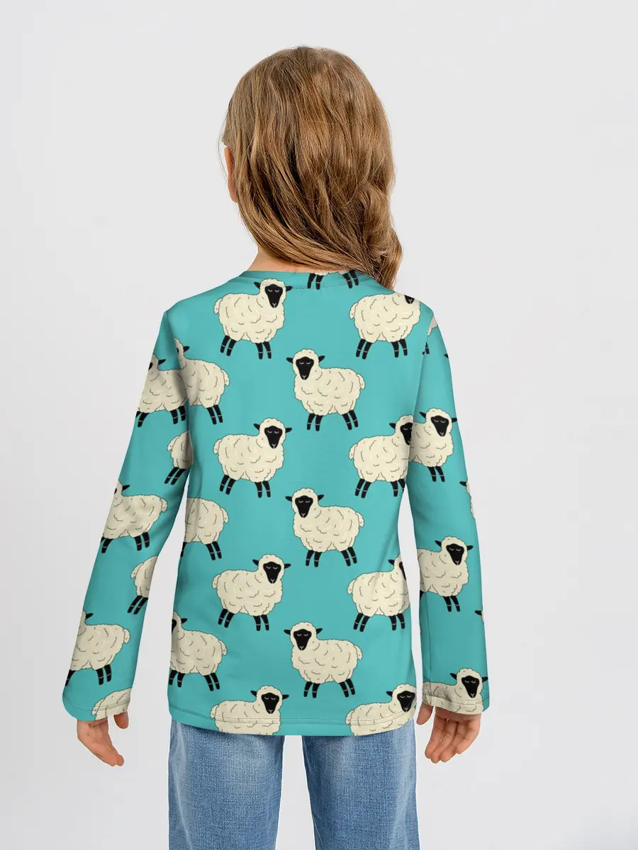 Детский лонгслив / Овечки паттерн на бирюзовом