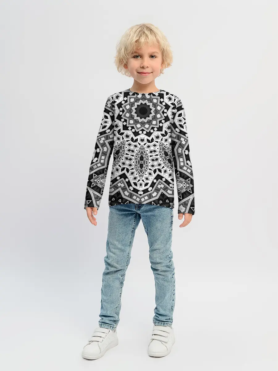 Детский лонгслив / Черно-белый орнамент
