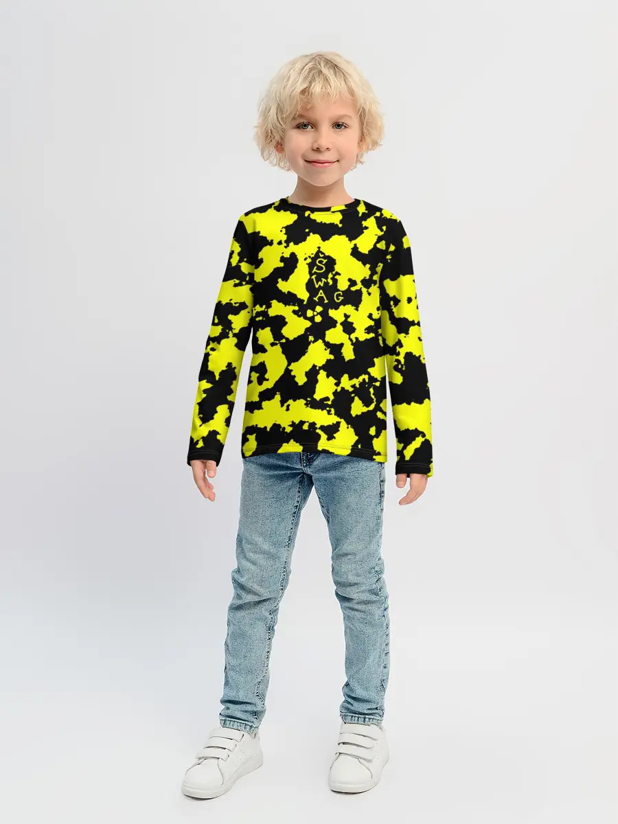 Детский лонгслив / Черно-желтый камуфляж