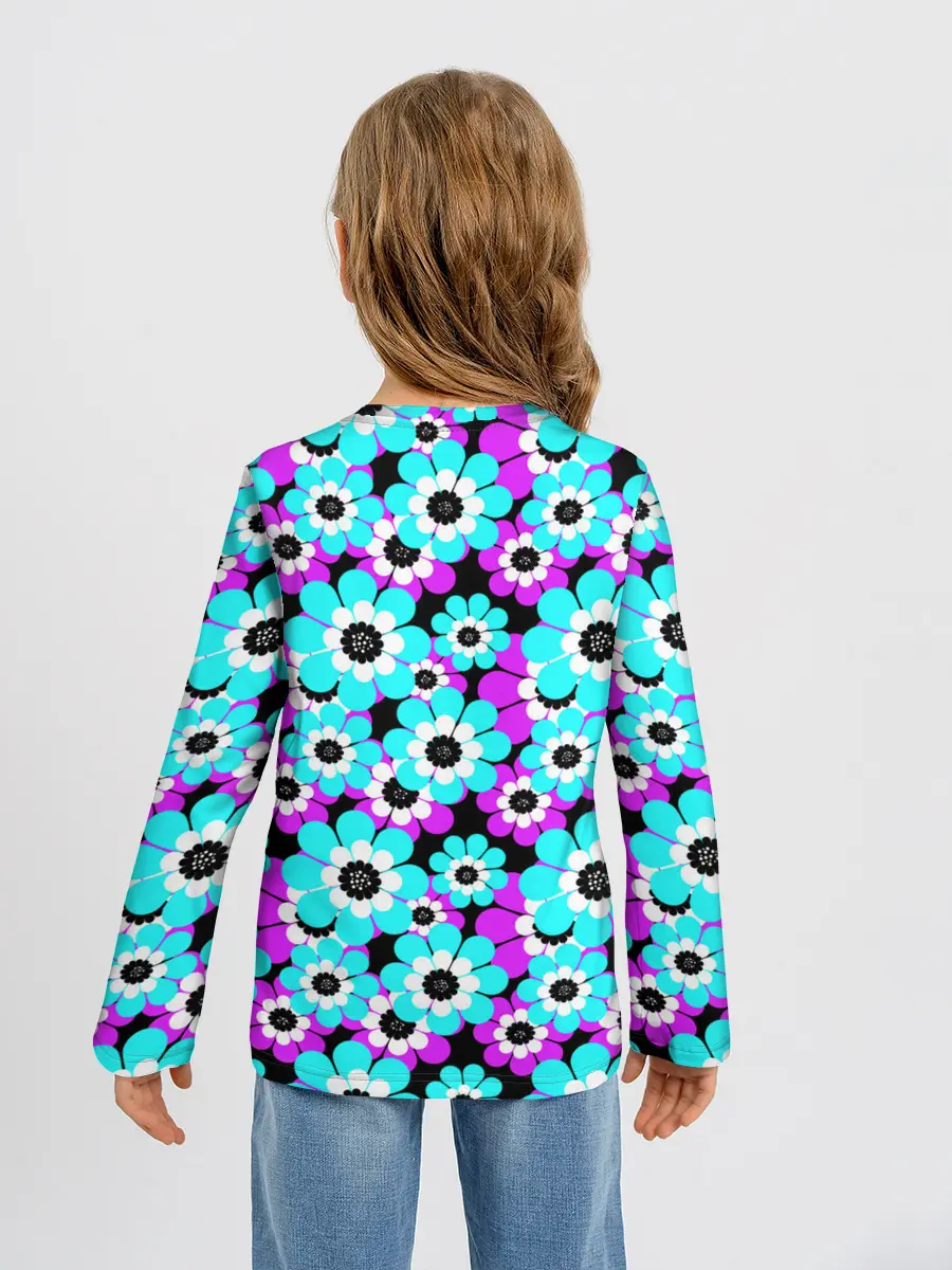 Детский лонгслив / Яркие бирюзовые цветы