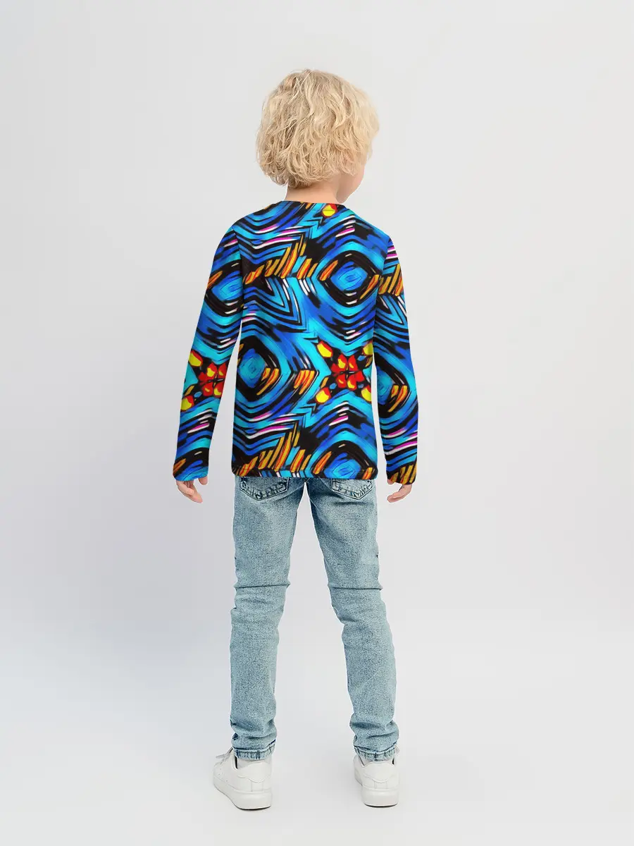Детский лонгслив / Желто-синий абстрактный узор