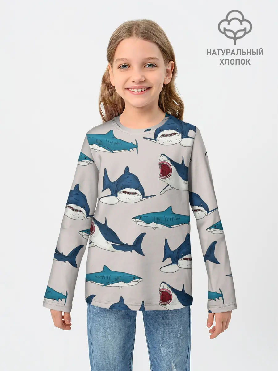Детский лонгслив / Кровожадные акулы паттерн