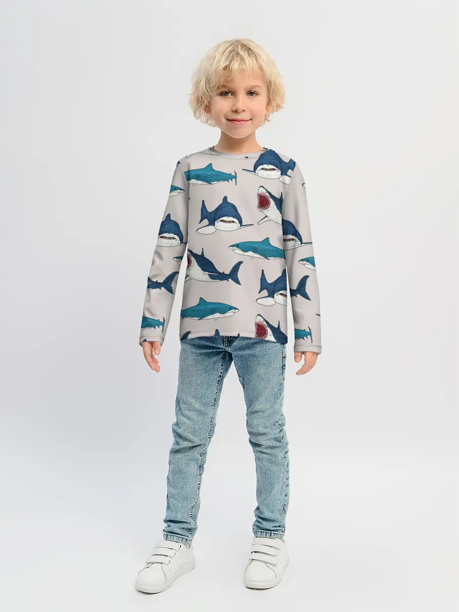 Детский лонгслив / Кровожадные акулы паттерн