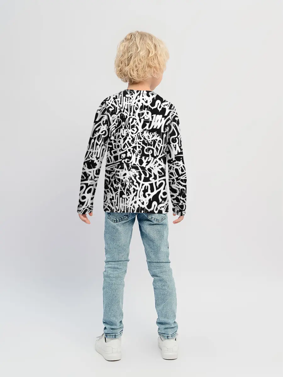 Детский лонгслив / Graffiti white on black