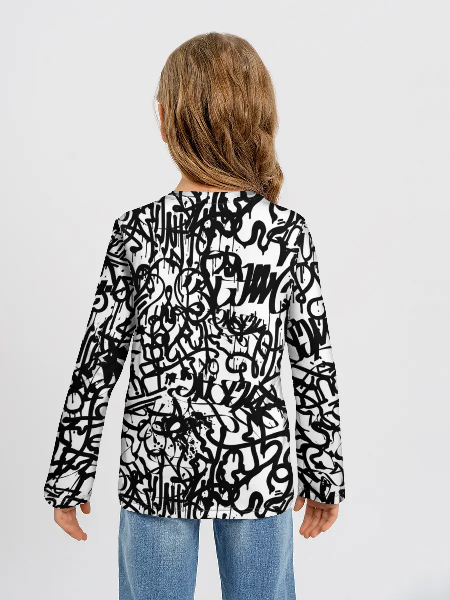 Детский лонгслив / Graffiti black on white
