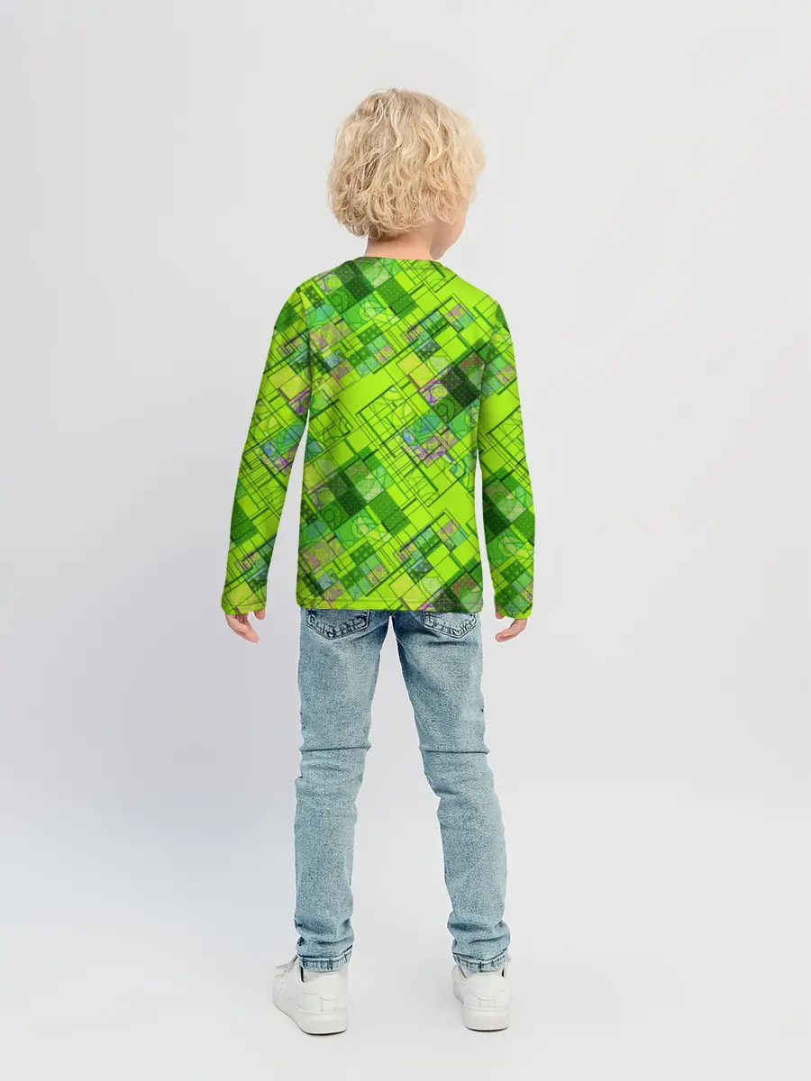 Детский лонгслив / Ярко-зеленый абстрактный узор