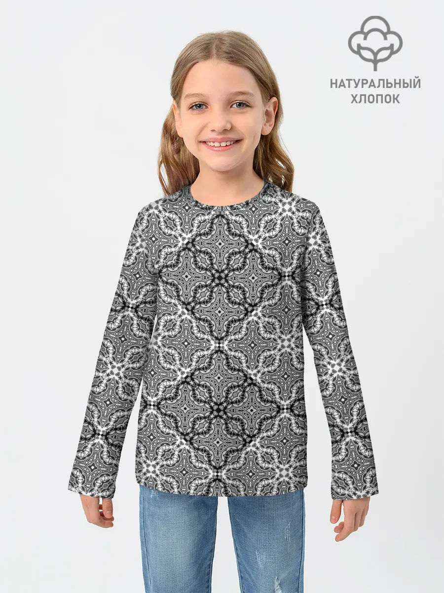 Детский лонгслив / Черно-белый орнамент