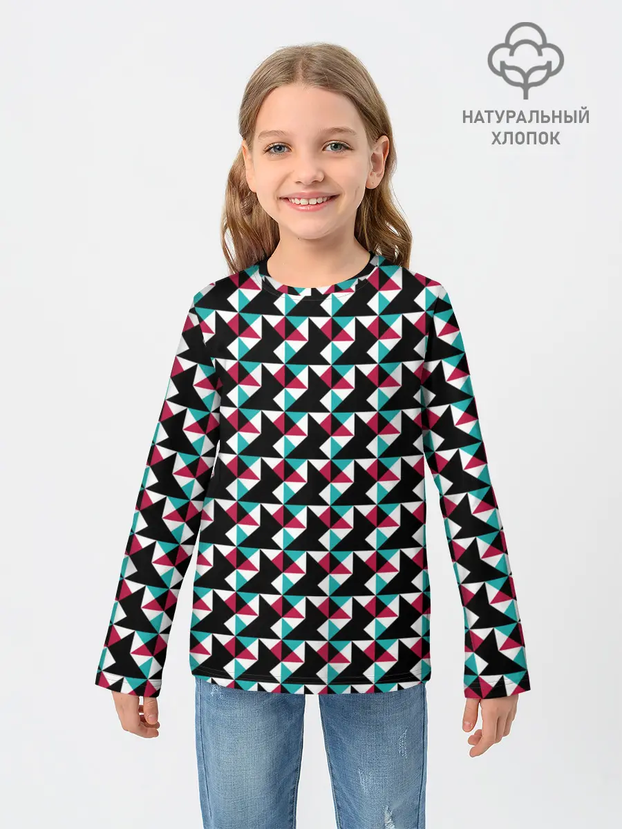 Детский лонгслив / Красно-черный абстрактный узор