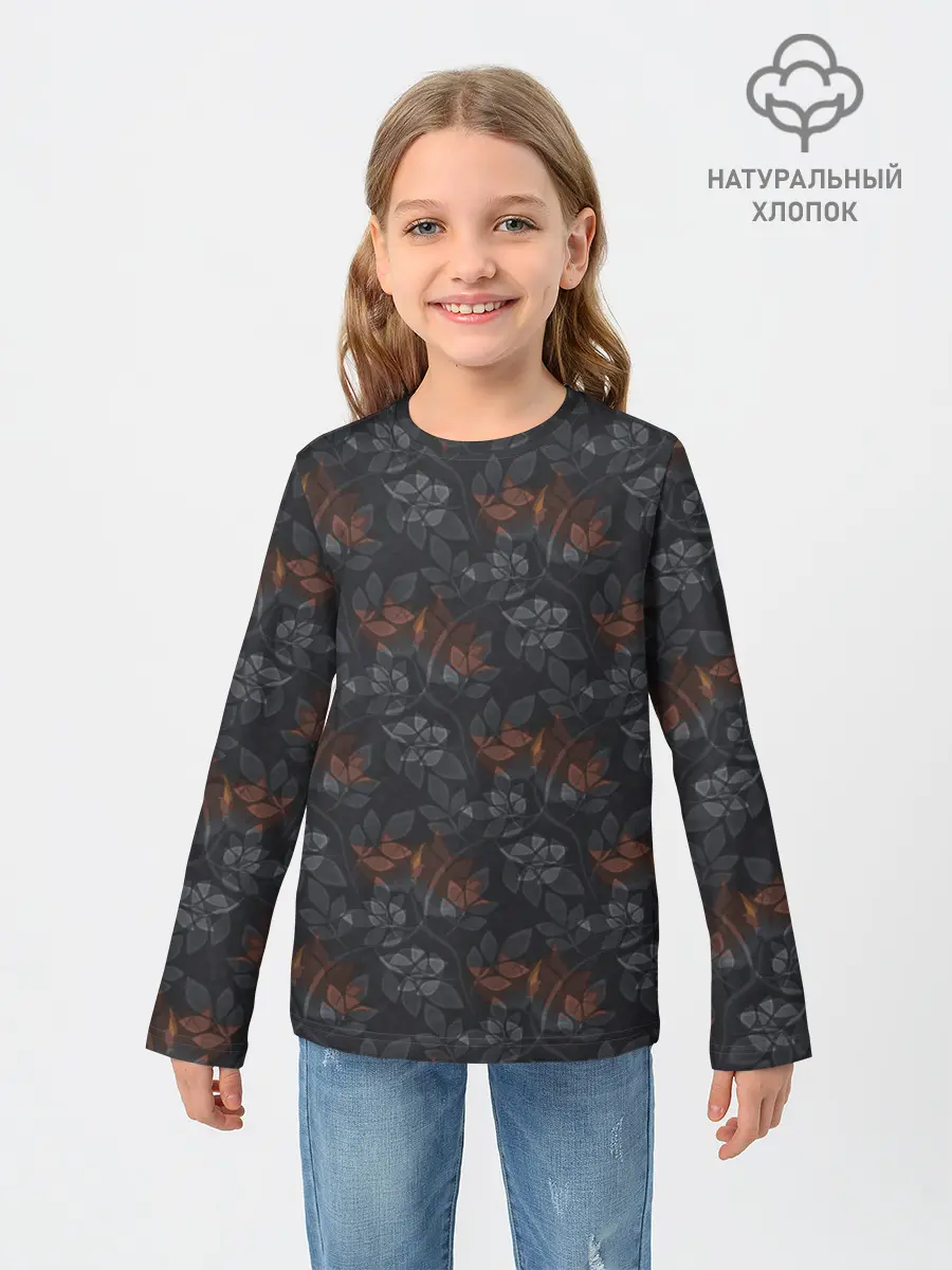 Детский лонгслив / Серо-коричневый цветочный узор