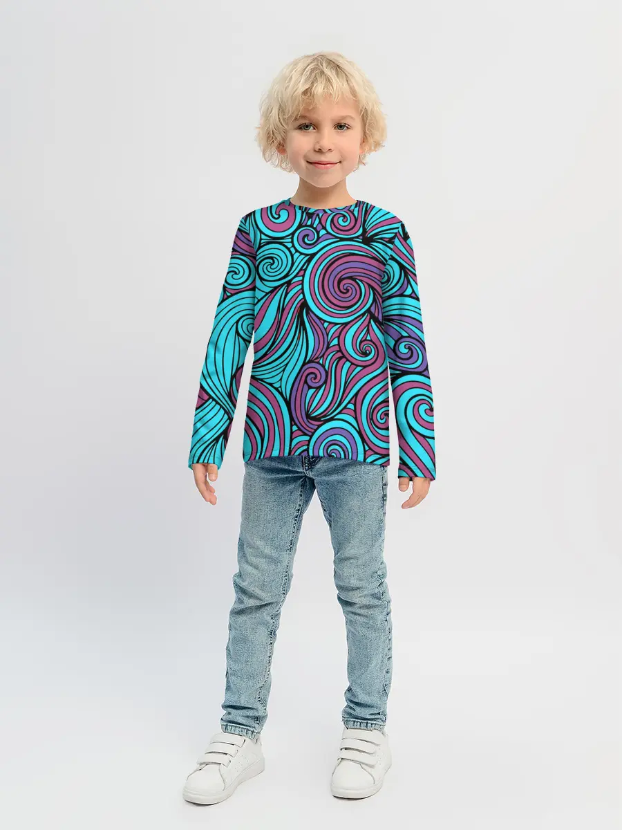 Детский лонгслив / Синие листья