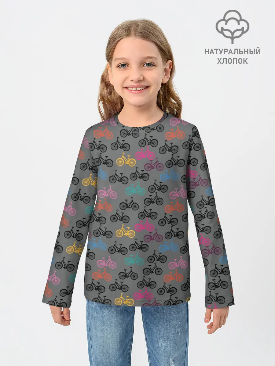 Детский лонгслив / Цветные велосипеды паттерн