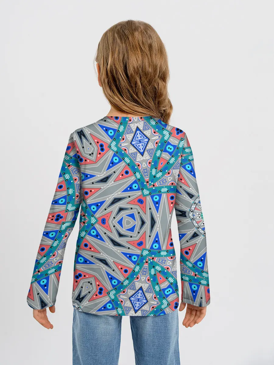 Детский лонгслив / Серо-синий абстрактный узор