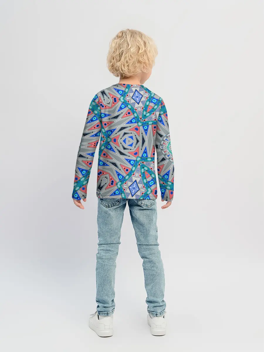 Детский лонгслив / Серо-синий абстрактный узор