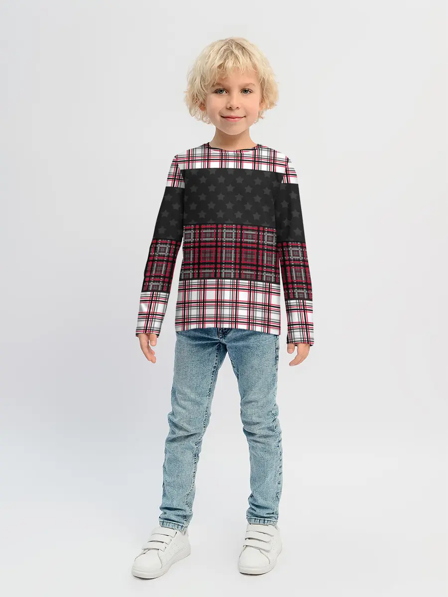 Детский лонгслив / Комбинированный красно-серый