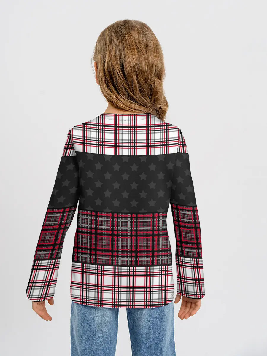 Детский лонгслив / Комбинированный красно-серый