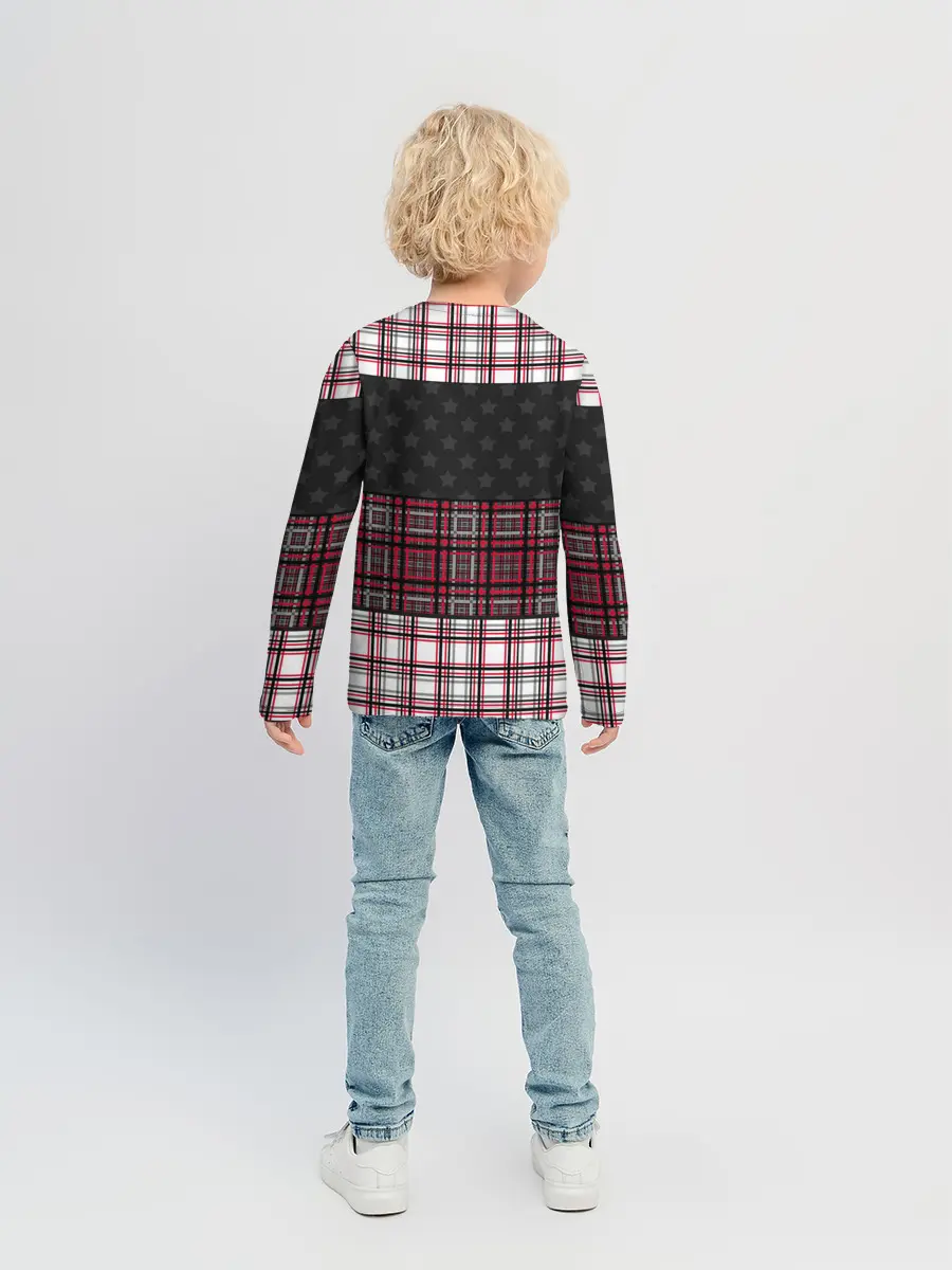 Детский лонгслив / Комбинированный красно-серый