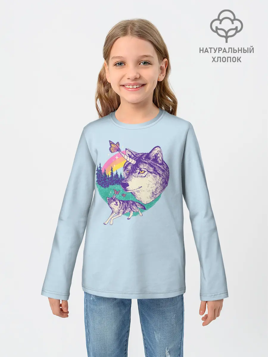 Детский лонгслив / Волк единорог