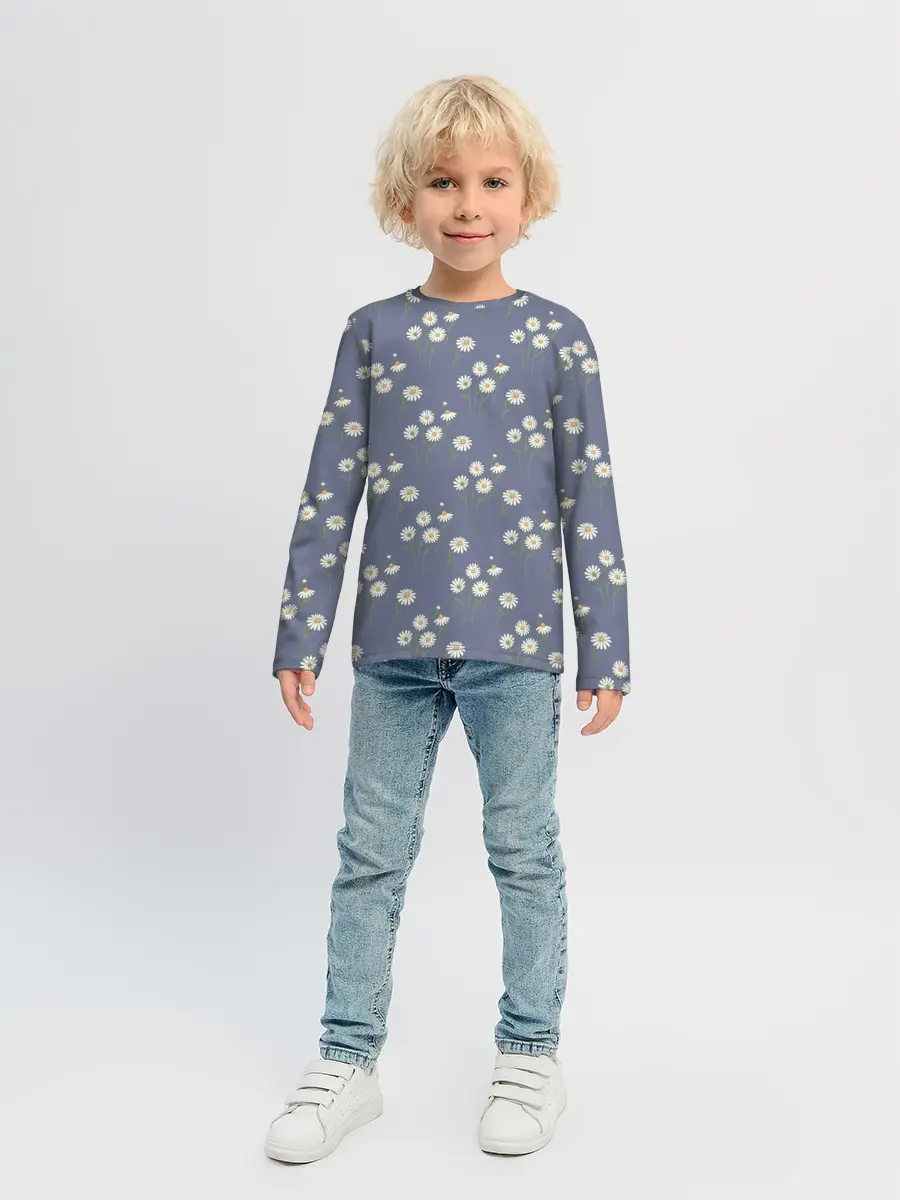 Детский лонгслив / Ромашки на сером паттерн