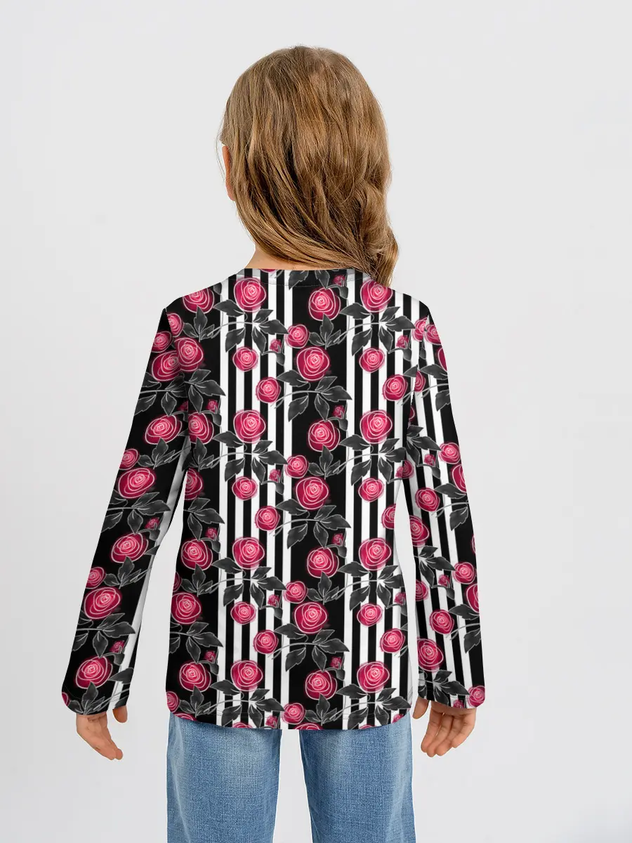 Детский лонгслив / акварельные розы на полосатом