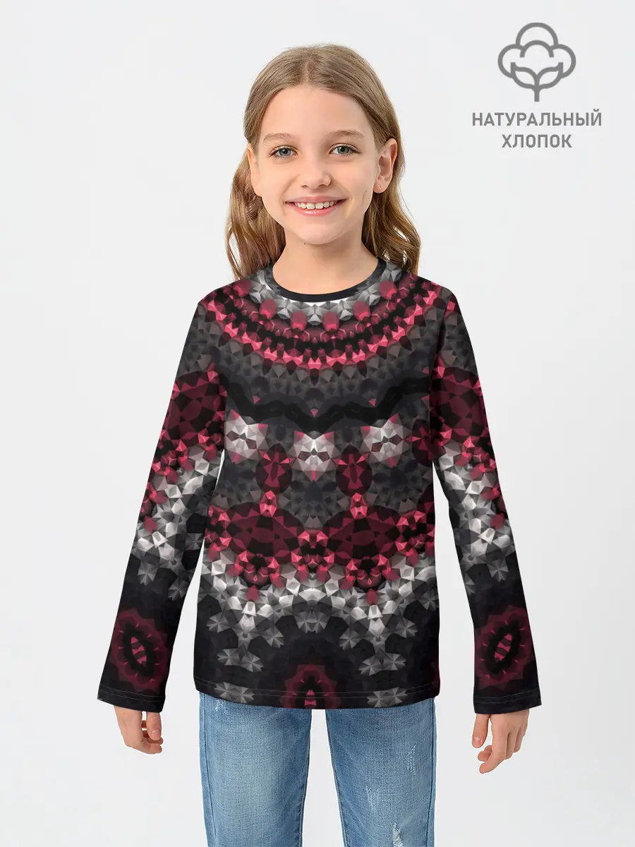 Детский лонгслив / Красно-черный мозаичный узор