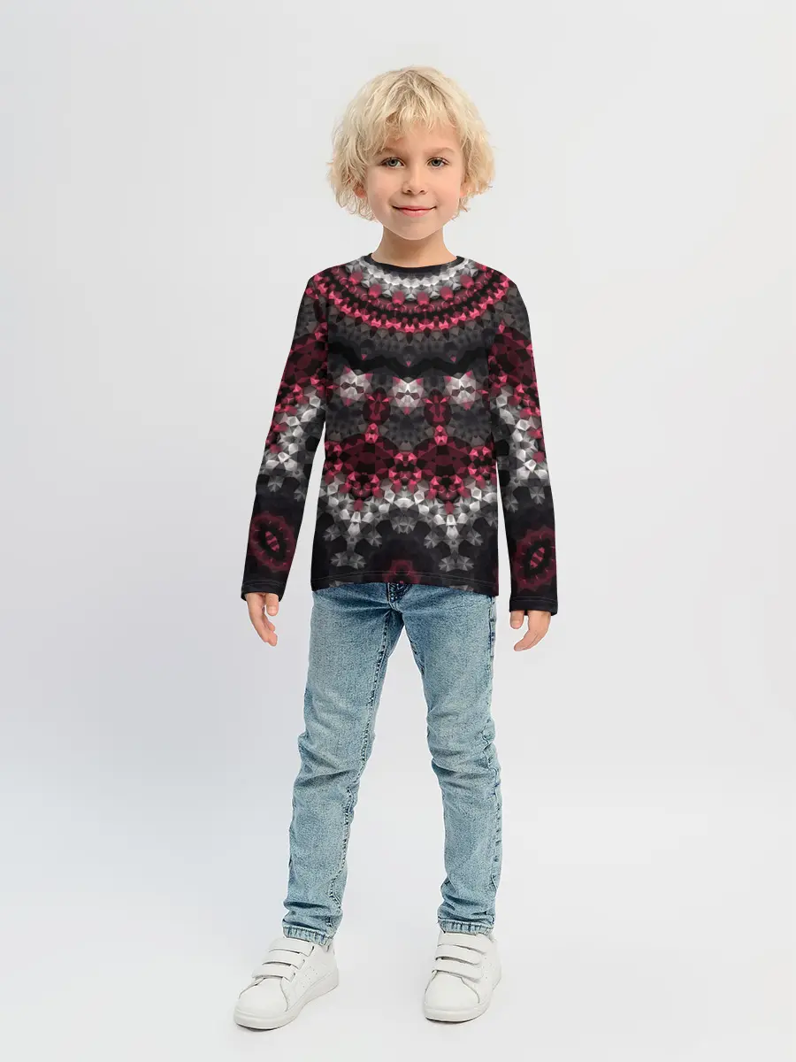 Детский лонгслив / Красно-черный мозаичный узор