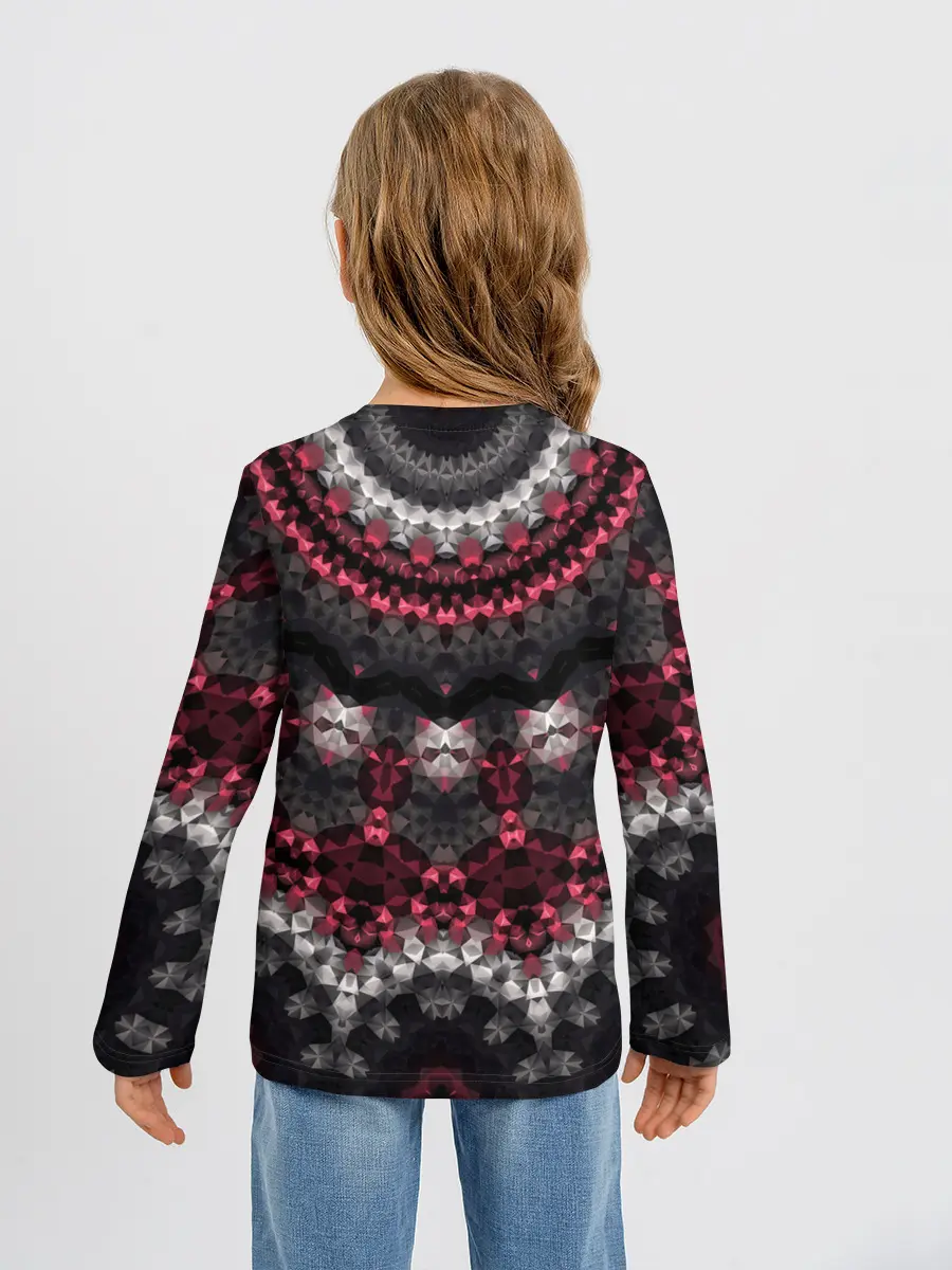 Детский лонгслив / Красно-черный мозаичный узор