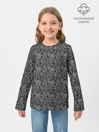 Детский лонгслив / Черно-белый ажурный узор