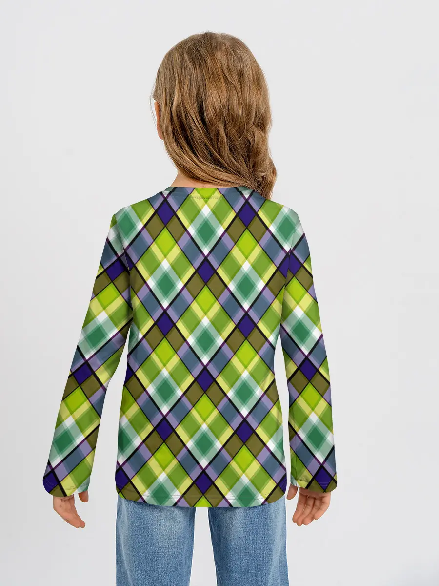 Детский лонгслив / Крупный клетчатый косой узор